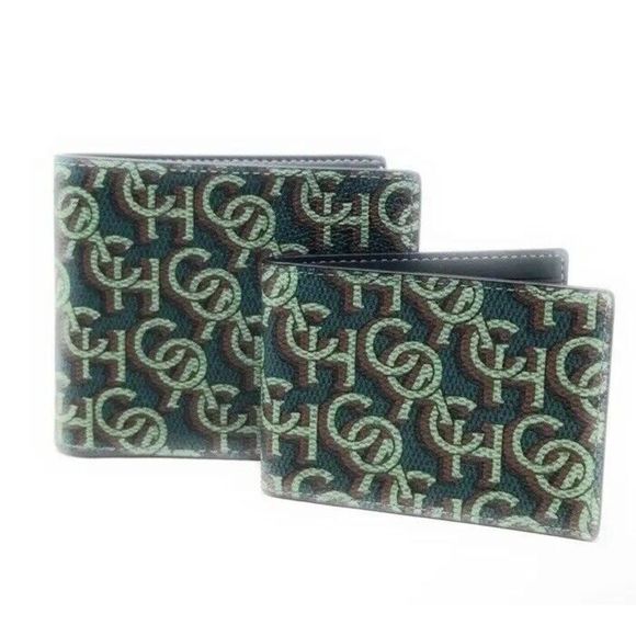 COACH Mens 3n1 Wallet/Card Case Printed Coated Canvas Monogram Amazon Green - Picture 1 of 12